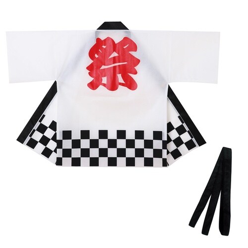 カラー不織布ハッピ 祭 市松柄 白 L