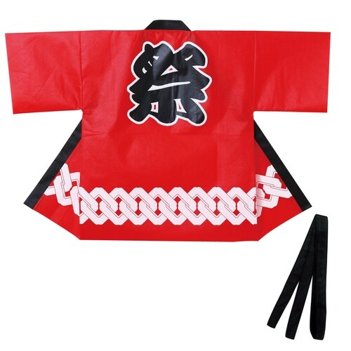 カラー不織布ハッピ 祭 吉原つなぎ柄 赤 L