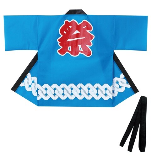 カラー不織布ハッピ 祭 吉原つなぎ柄 青 L