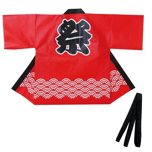 カラー不織布ハッピ 祭 青海波柄 赤 L