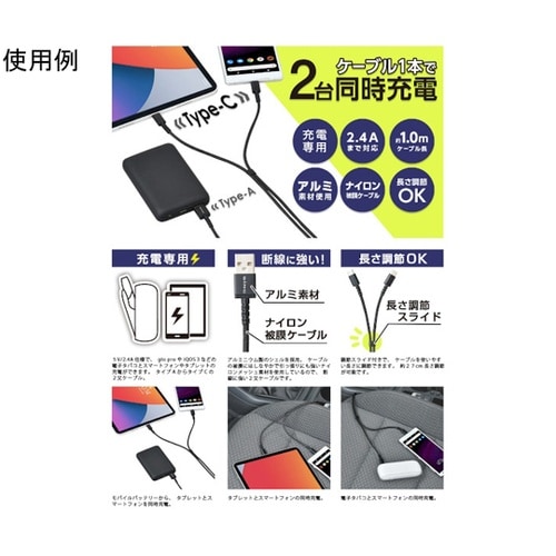 車内用品 USBケーブル Y字 Type