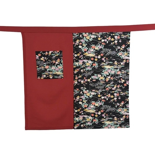 友禅調小紋 前掛け ブラック F K36