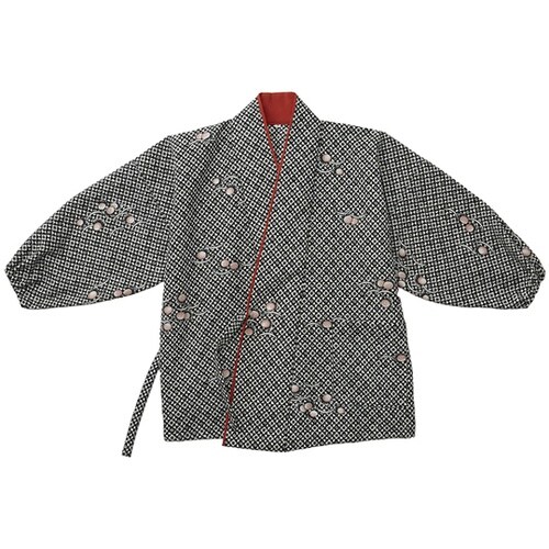 市松文様に菊花 茶衣着 上 ブラック M