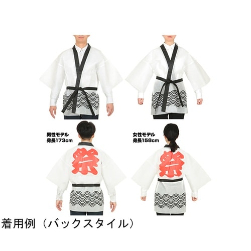 カラー不織布ハッピ 祭 青海波柄 白 L