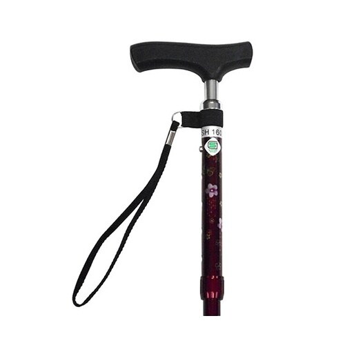 NS57−F5 細型折畳ステッキ 花柄赤