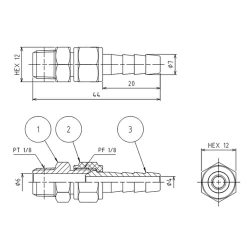 R 1/8”x 7.0mm 雄ねじステム