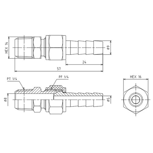 R 1/4”x 9.0mm 雄ねじステム