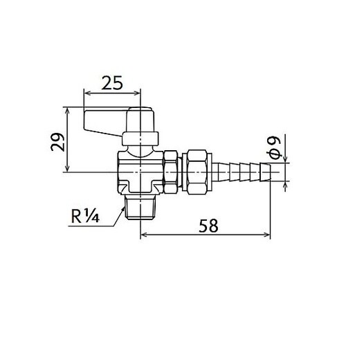 R1/4”x 9.0mm ミニボールバル
