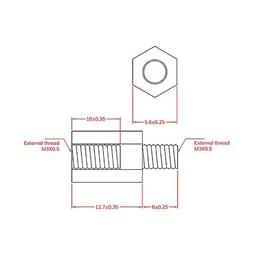M3x12.7mm 六角雄ねじスペーサ(