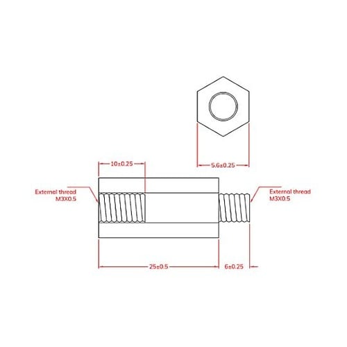M3x25.0mm 六角雄ねじスペーサ(