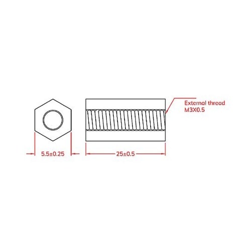 M3x25.0mm 六角雌ねじスペーサ(