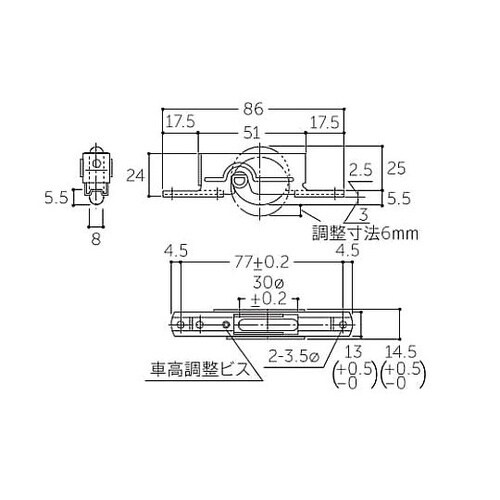 30mm 戸車(U型・ウレタン車・鋼板枠