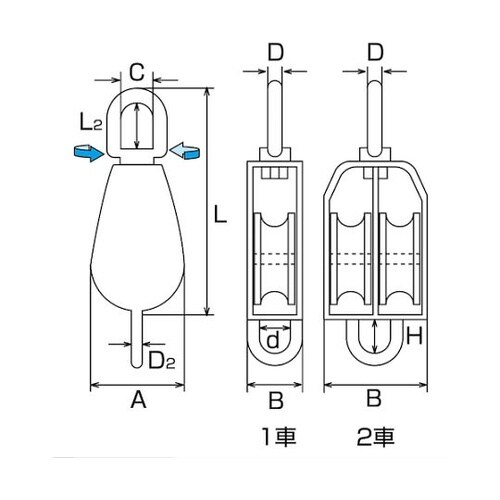 滑車 ステンレス 豆ブロックベケ付 参考