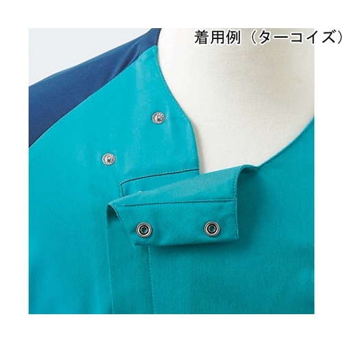 スクラブ レディス 半袖 ターコイズ×ブ