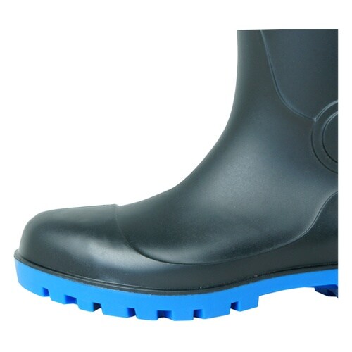 PVCフード付作業長靴 ブラック×ブルー
