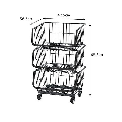 スタッキングワイヤーラック ブラック3段