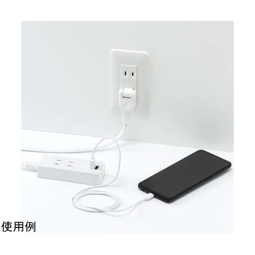 両挿しUSBタップ2個口 1m ホワイト