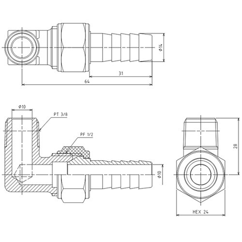 R 3/8”xφ14.0mm 雄ねじステ