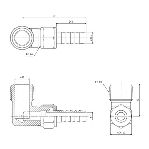 R 1/2”xφ10.5mm 雄ねじステ