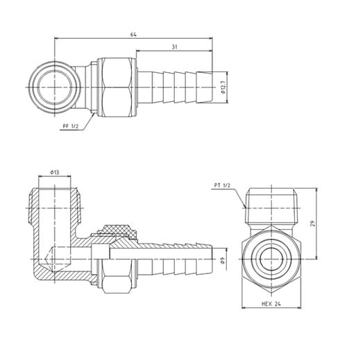 R 1/2”xφ12.7mm 雄ねじステ