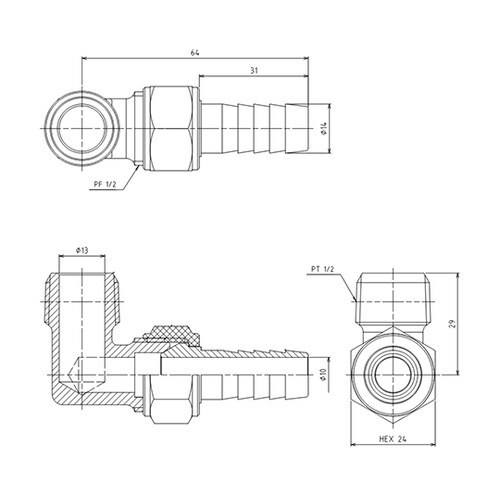 R 1/2”xφ14.0mm 雄ねじステ