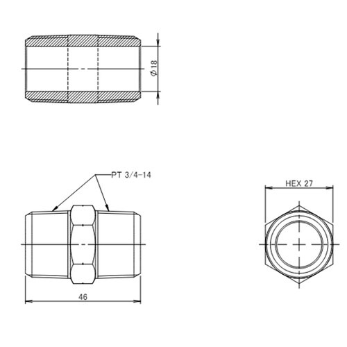 R 3/4”xR 3/4” 六角ニップル