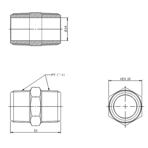 R 1” xR 1” 六角ニップル(真鍮