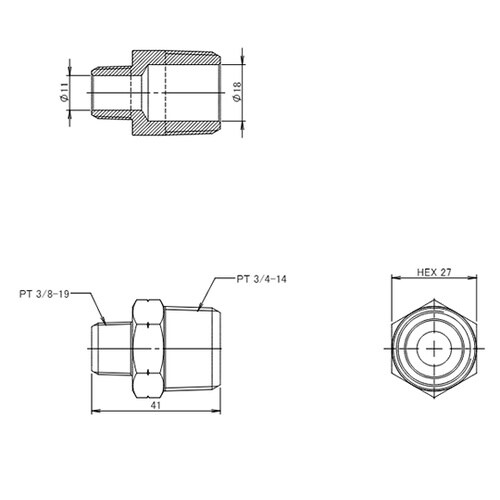 R3/8”xR3/4” 異径六角ニップル