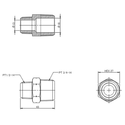 R1/2”xR3/4” 異径六角ニップル