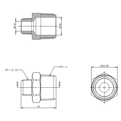 R 1/2”xR 1” 異径六角ニップル