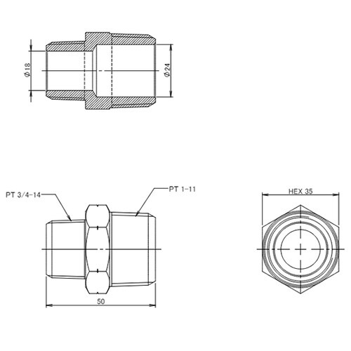 R 3/4”xR 1” 異径六角ニップル