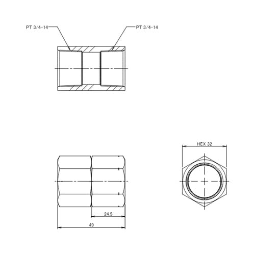 Rc3/4” 中間ソケット(真鍮製)EA