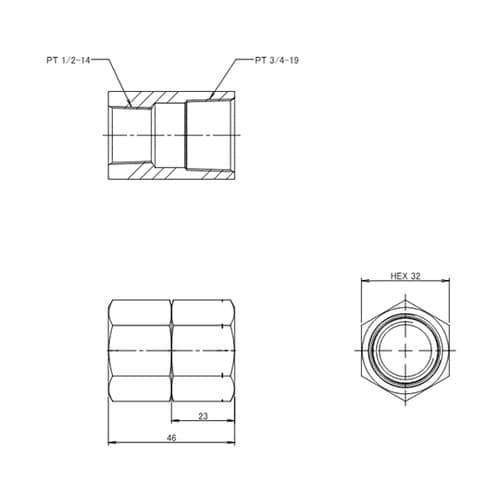 Rc1/2”xRc3/4”異径中間ソケッ
