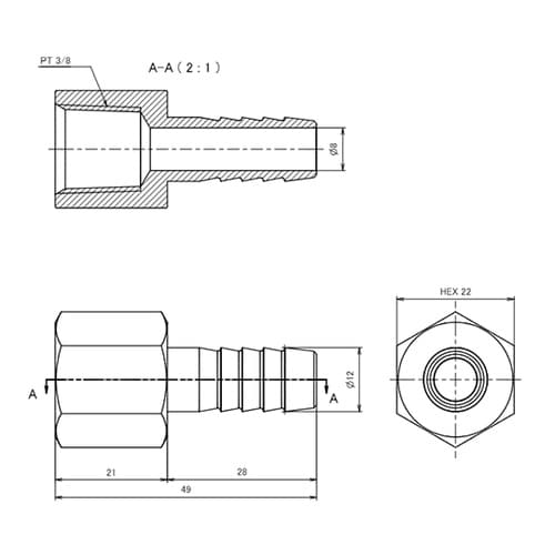 Rc 3/8”x12.0mm 雌ねじステ