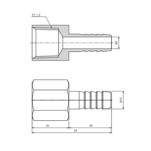 Rc 1/2”x12.0mm 雌ねじステ