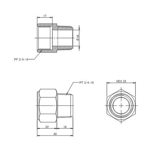 R3/4”xG3/4” ねじ変換アダプタ