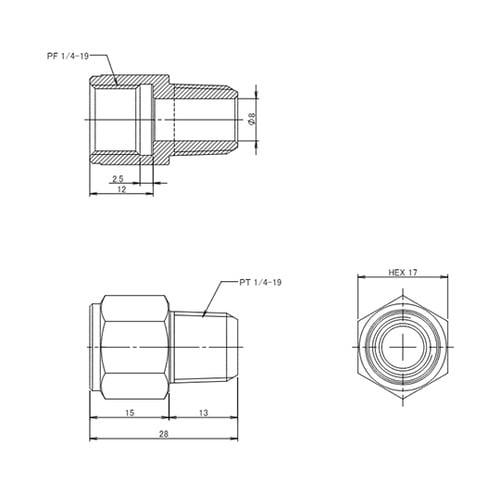 R 1/4”x G 1/4” 中間ニップ