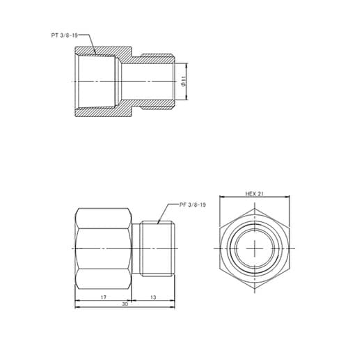 G 3/8”x Rc 3/8” 中間ニッ