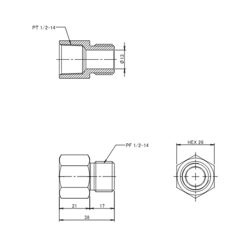 G 1/2”x Rc 1/2” 中間ニッ