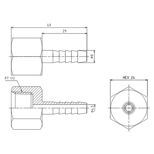 Rc 1/2”x 8.0mm 雌ねじステ
