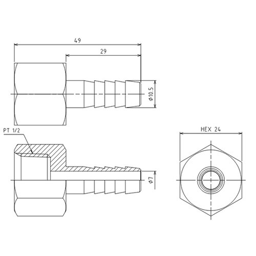 Rc 1/2”x10.5mm 雌ねじステ