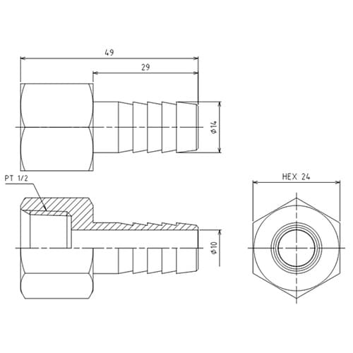 Rc 1/2”x14.0mm 雌ねじステ