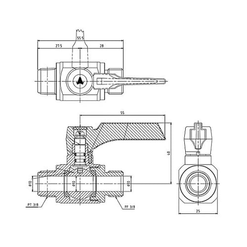 R 3/8”xG 3/8” ボールバルブ
