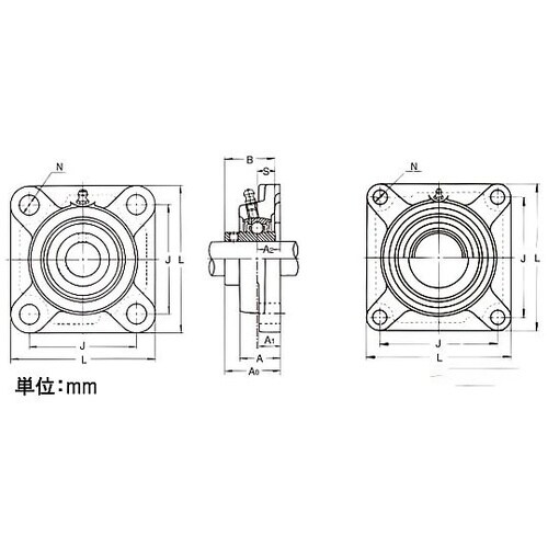 UCF201/ 12mm 角フランジ形ユ