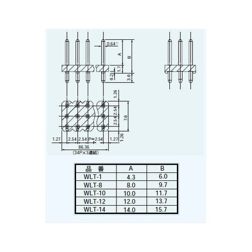 ラッピング用端子3列連結タイプ(10本入