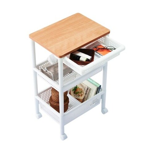 ウッドトップワゴン ワイド3段 引出し付