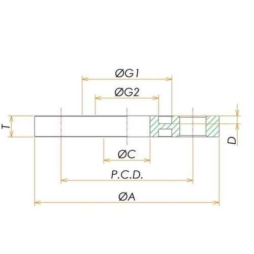 穴あきフランジ 両面溝あり 100A V