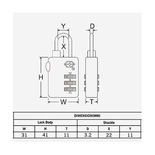31mm ダイヤル錠(アメリカ税関認定)
