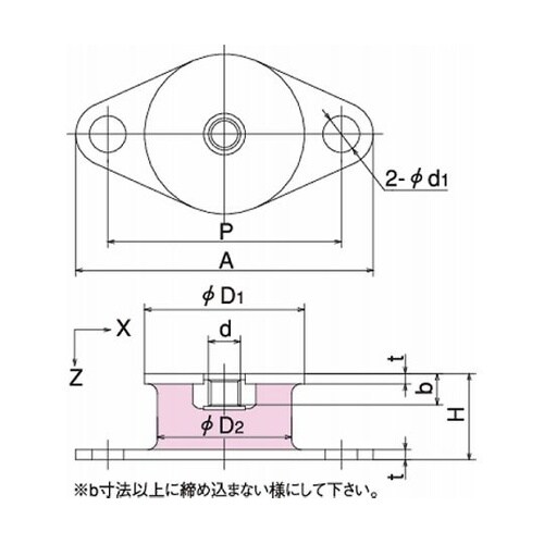 丸形防振ゴム(片側ナット埋込形) RB形
