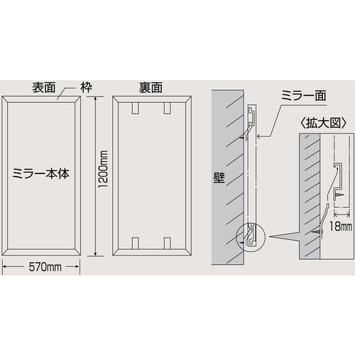 緑十字 工業用姿見ミラー SMG−570S 120